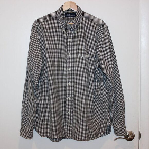 Ralph Lauren Black & White Check Front Pocket Button Down Shirts Men’s Size L - Picture 2 of 11